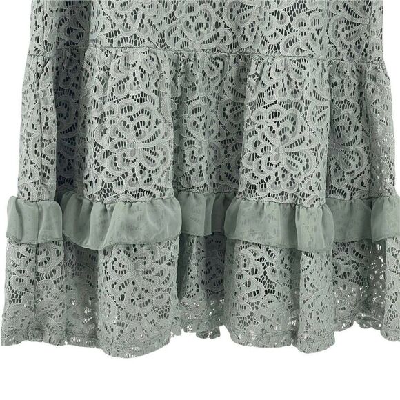 Green Lace Dress High Neck Bohemian Victorian Mini Sleeveless Jodi Kristopher XS - Picture 5 of 8